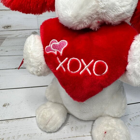 Animatronics Valentines White 8" Plush Puppy Red Ears Heart Sings Be My Girl - Picture 5 of 9